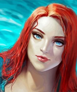 Red Hair Woman In Water paint by number