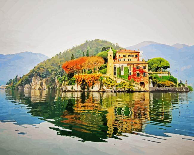 Italian Villa On The Lake Landscape paint by number