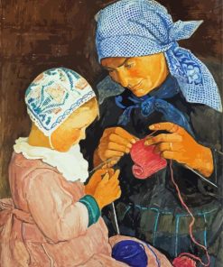 Mother And Daughter Crocheting paint by number
