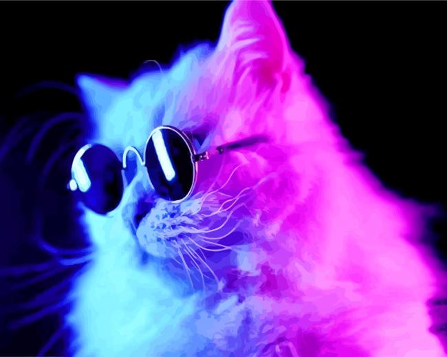 Neon Cats With Black Glasses paint by number