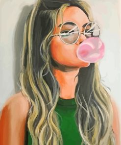 Aesthetic Girl With Bubble Gum paint by number