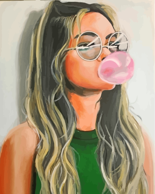 Aesthetic Girl With Bubble Gum paint by number