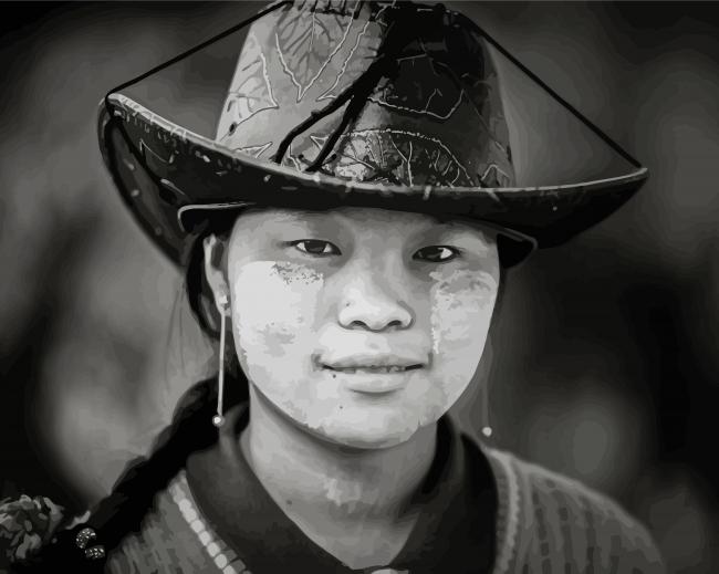 Black And White Lady In Cowboy Hat paint by number