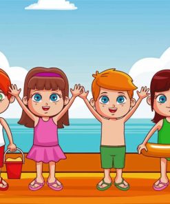 Cute Kids At Beach Cartoon paint by number
