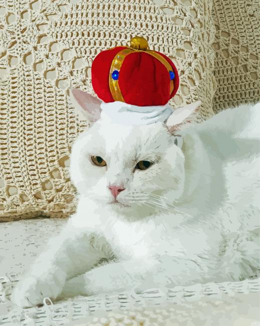 White Cat With Hat paint by number