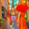 Lady With Umbrella Walking On The Rain In Paris paint by number