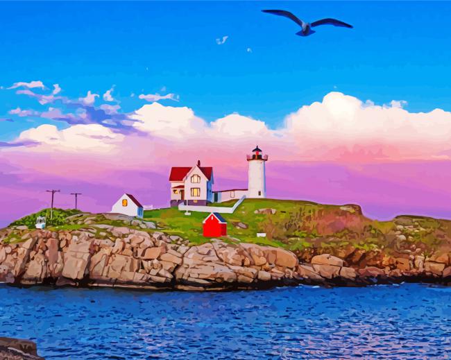 Nubble Lighthouse York Maine paint by number