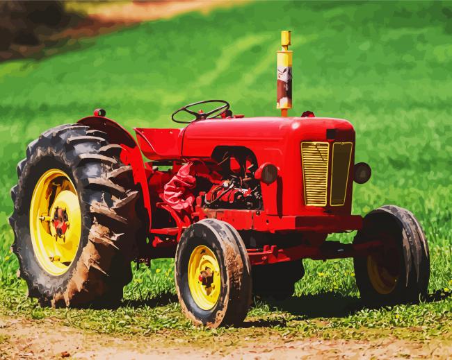 Red Vintage Tractor paint by number