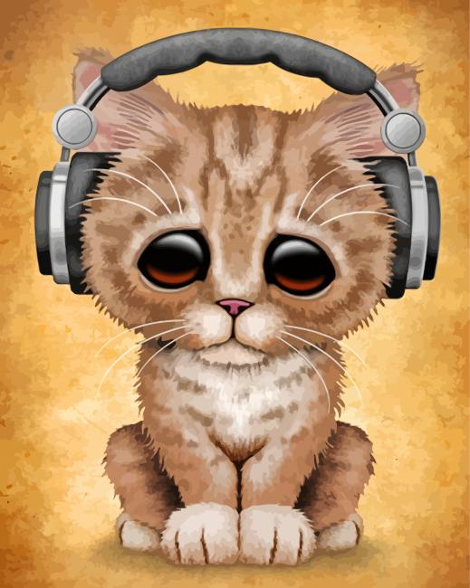Cat With Headphones paint by number