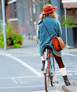Woman With Hat On Bike paint by number