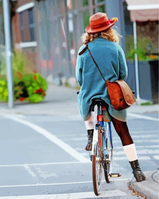 Woman With Hat On Bike paint by number