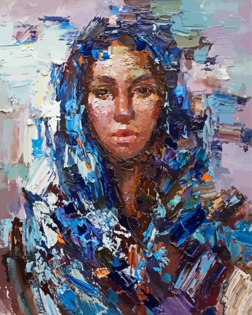 Woman With Blue Scarf Art paint by number