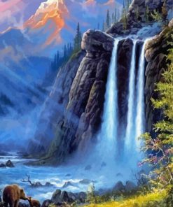 Bears And Riverfront Waterfall paint by number