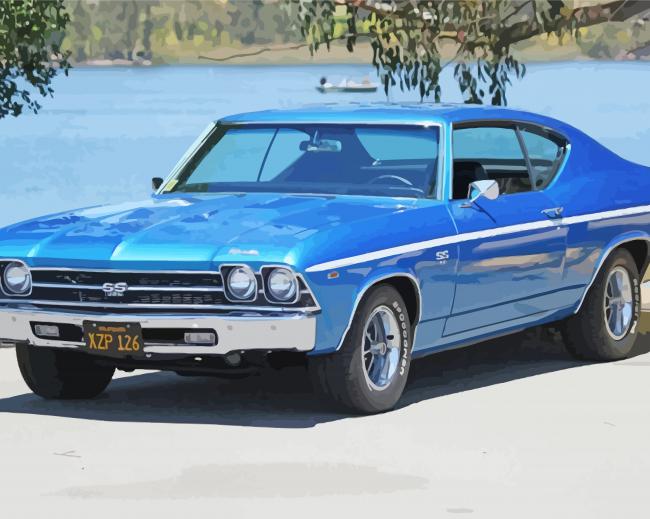 Blue Retro 1969 Chevy Chevelle paint by number