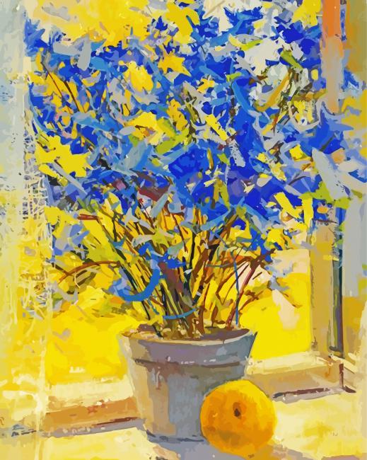 Blue Yellow Flowers And Lemons Art paint by number