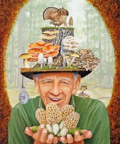 Old Man Holding True Morels paint by number