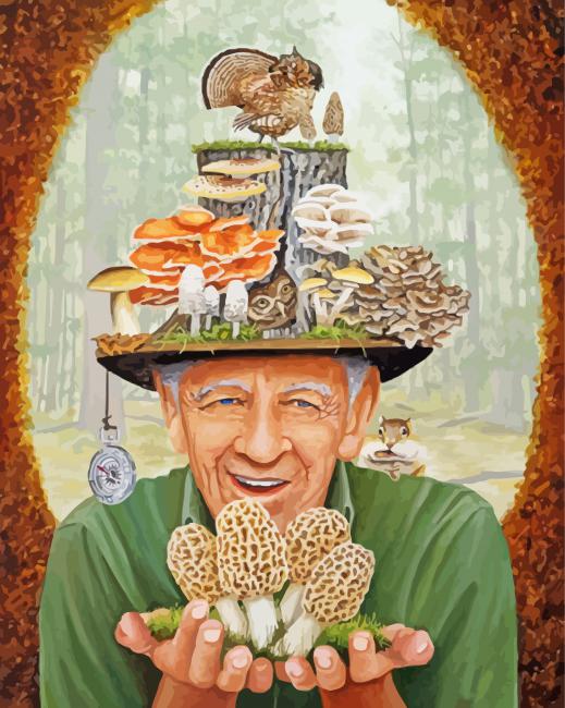 Old Man Holding True Morels paint by number