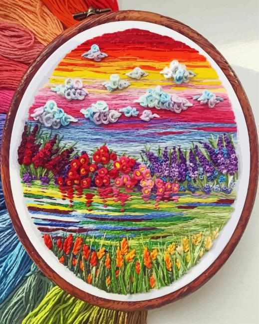 Rainbow Sunset Embroidery paint by number