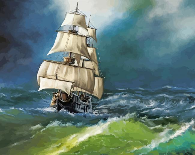 Sailing Ship In Storm paint by number