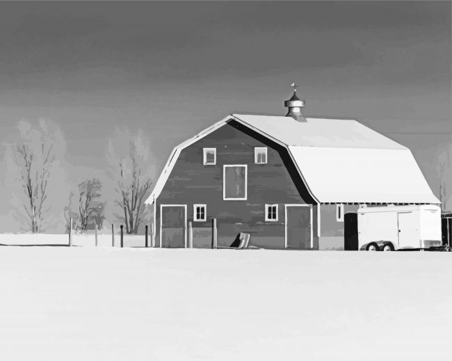 Barn With Snow paint by number