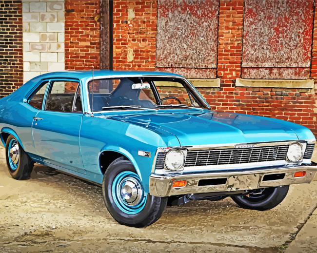 Blue Chevy Nova paint by number