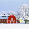 Red Barn Snowy Scene paint by number