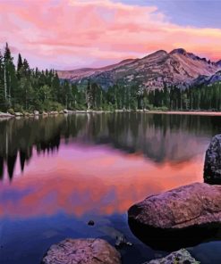 Rock Mountains Pink Sky paint by number