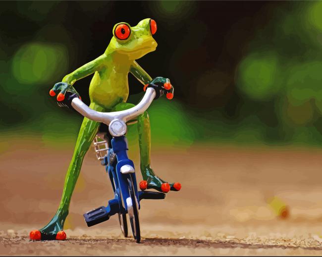 Aesthetic Green Frog On Bicycle paint by number