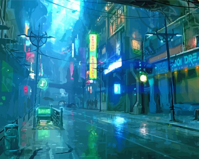 Anime Rainy Street Scenes paint by number