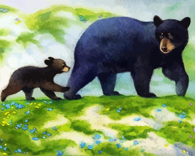 Black Bear With Cub paint by number