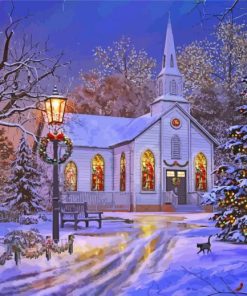 Christmas Church In Winter paint by number