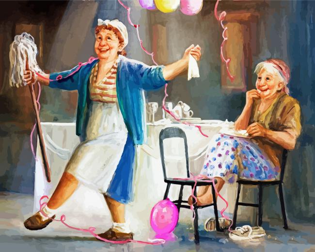 Happy Old Sisters paint by number