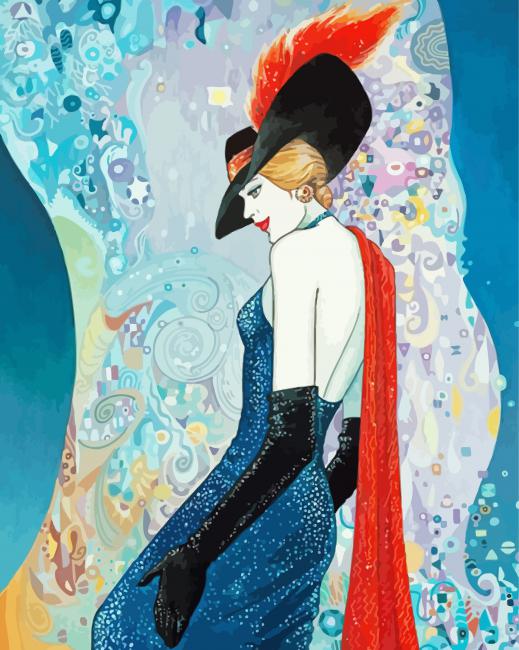 Helena Lam Lady With Red Scarf paint by number
