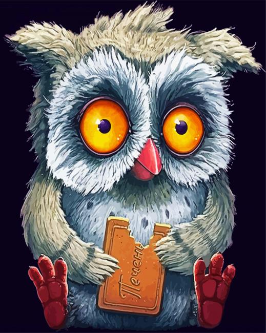 Owl Eating Cookie paint by number