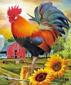 Rooster And Sunflowers paint by number