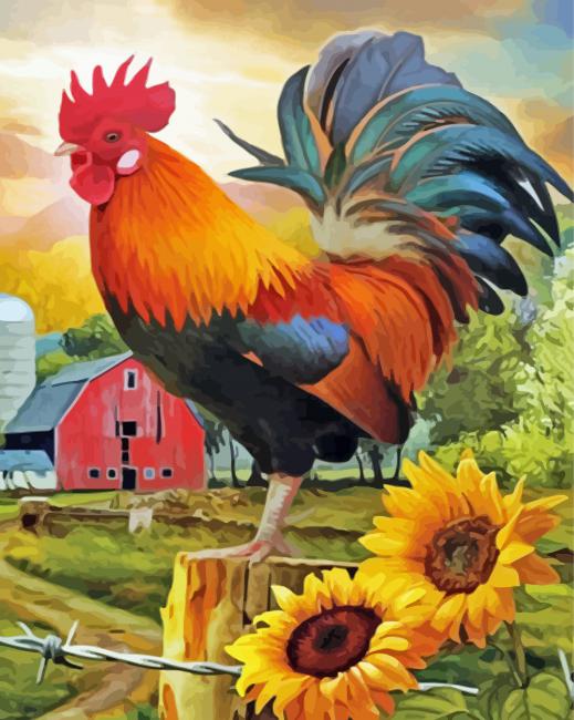 Rooster And Sunflowers paint by number