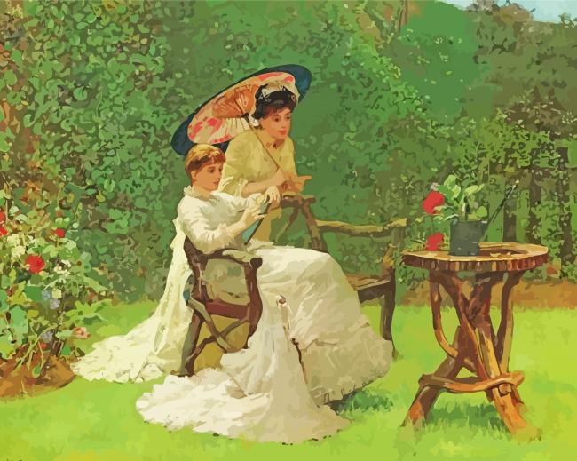 Two Women In Garden paint by number