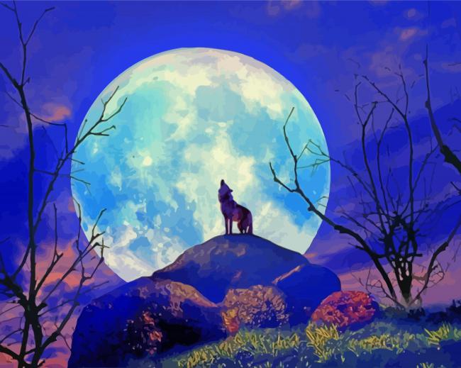 Wolf By Moonlight paint by number