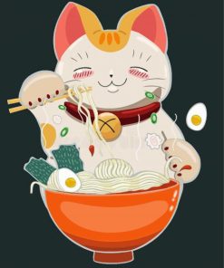 Cute Cat Eating Ramen paint by number