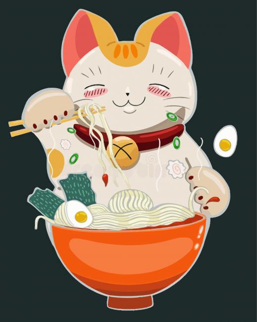 Cute Cat Eating Ramen paint by number