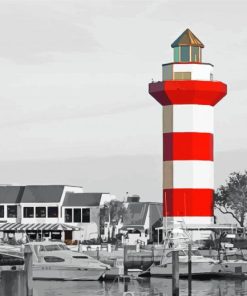 Monochrome Harbour Town Lighthouse Hilton Head paint by number