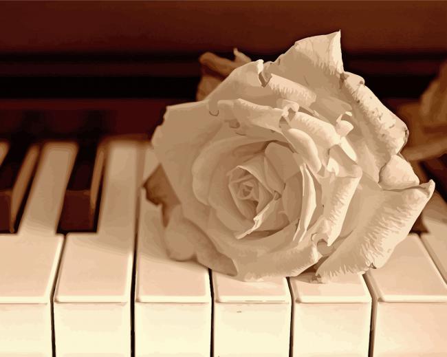 Monochrome Piano With Flowers paint by number