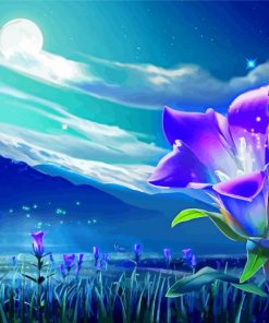 Moon And Purple Flowers paint by number