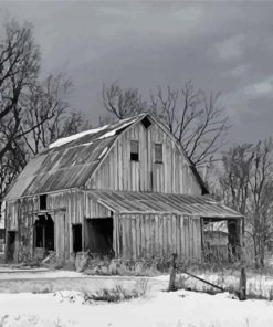 Vintage Black And White Barn paint by number