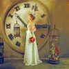 A Lady With White Dress And Clock paint by number