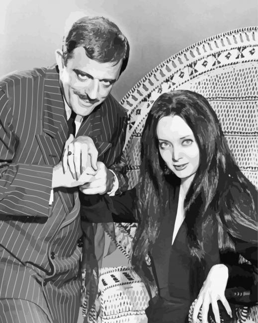 Black And White Morticia And Gomez paint by number