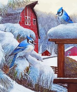 Blue Jay Birds In Winter paint by number