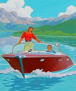 Couple On Motor Boat paint by number