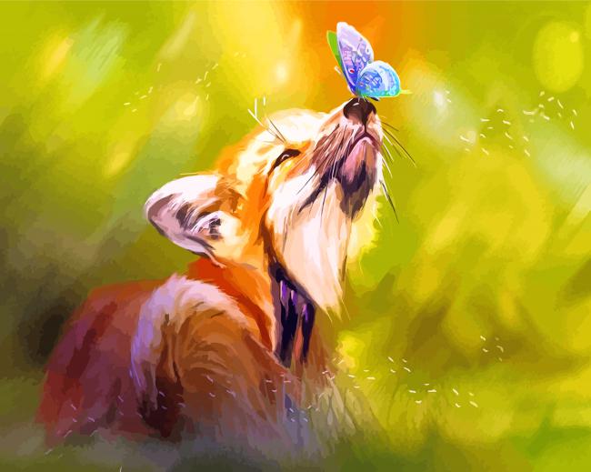 Fox And Butterfly Art paint by number
