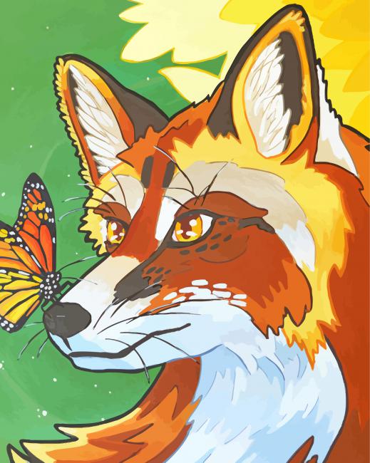 Fox With Butterfly Art paint by number